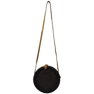 Rattan Round Crossbody Natural Texture Woven Straw Boho Coastal Summer Purse